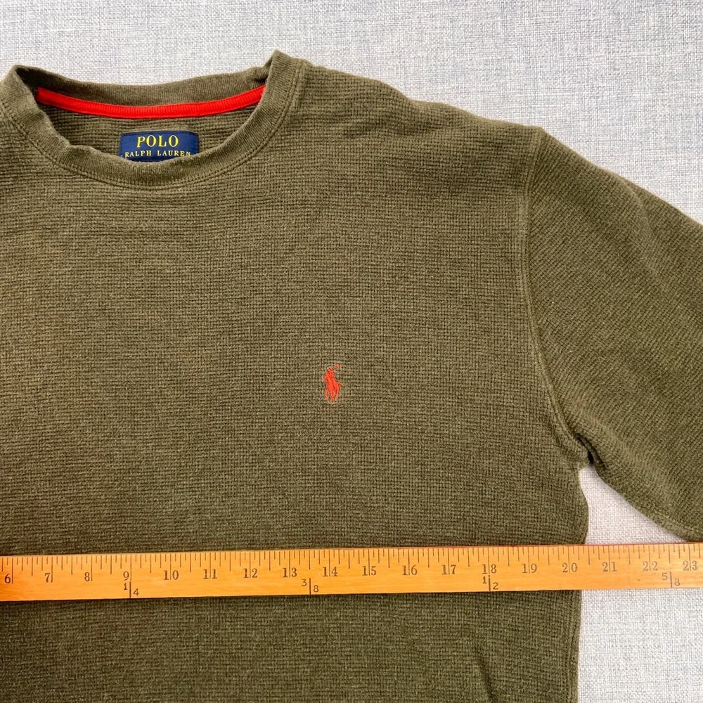 Polo‎ Ralph Lauren Waffle Knit Thermal Shirt Men Large Olive Cotton Preppy Y2K